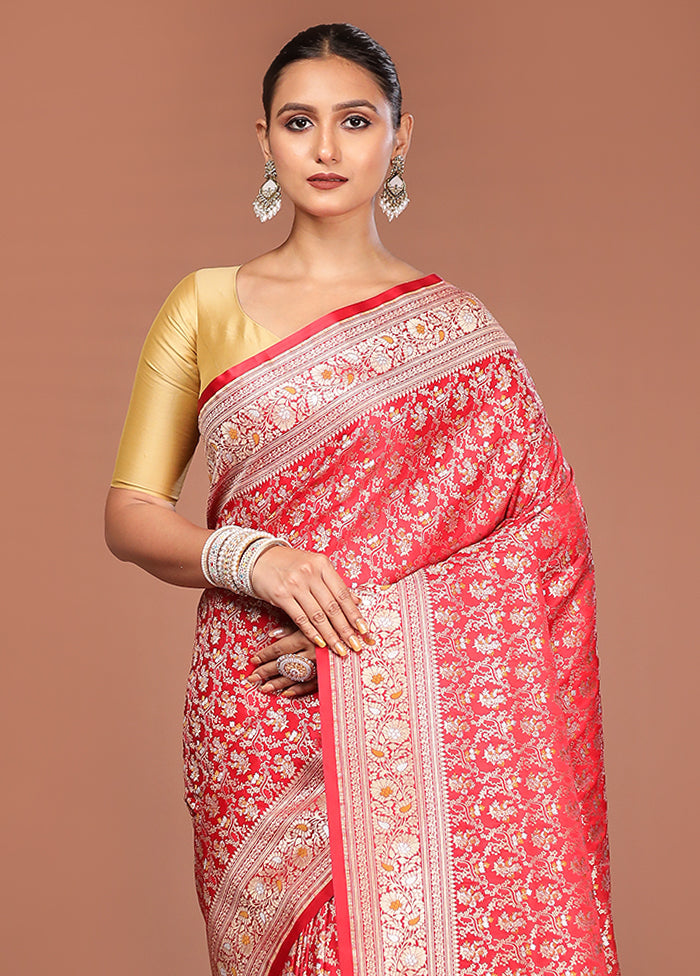 Red Handloom Tanchoi Pure Silk Saree With Blouse Piece