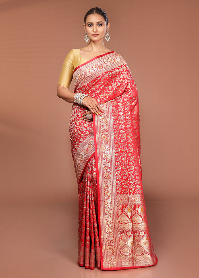 Red Handloom Tanchoi Pure Silk Saree With Blouse Piece