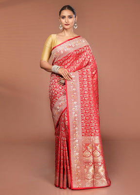 Red Handloom Tanchoi Pure Silk Saree With Blouse Piece