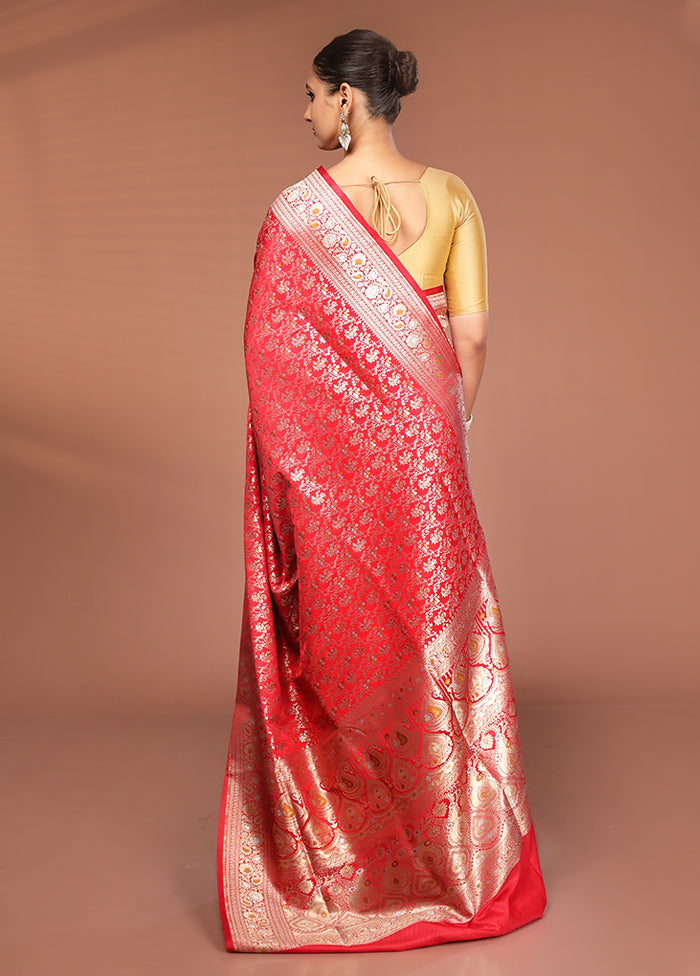 Red Handloom Tanchoi Pure Silk Saree With Blouse Piece