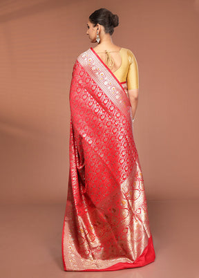Red Handloom Tanchoi Pure Silk Saree With Blouse Piece
