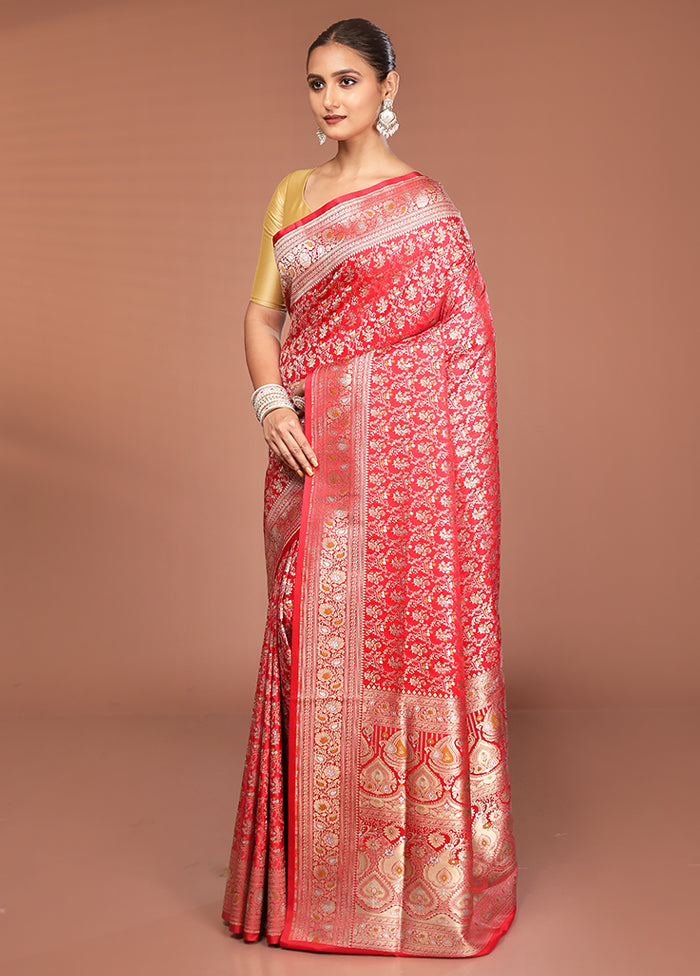 Red Handloom Tanchoi Pure Silk Saree With Blouse Piece