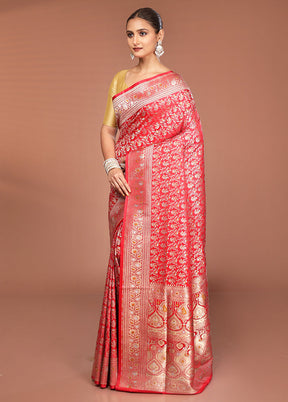 Red Handloom Tanchoi Pure Silk Saree With Blouse Piece