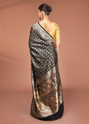 Black Handloom Tanchoi Pure Silk Saree With Blouse Piece