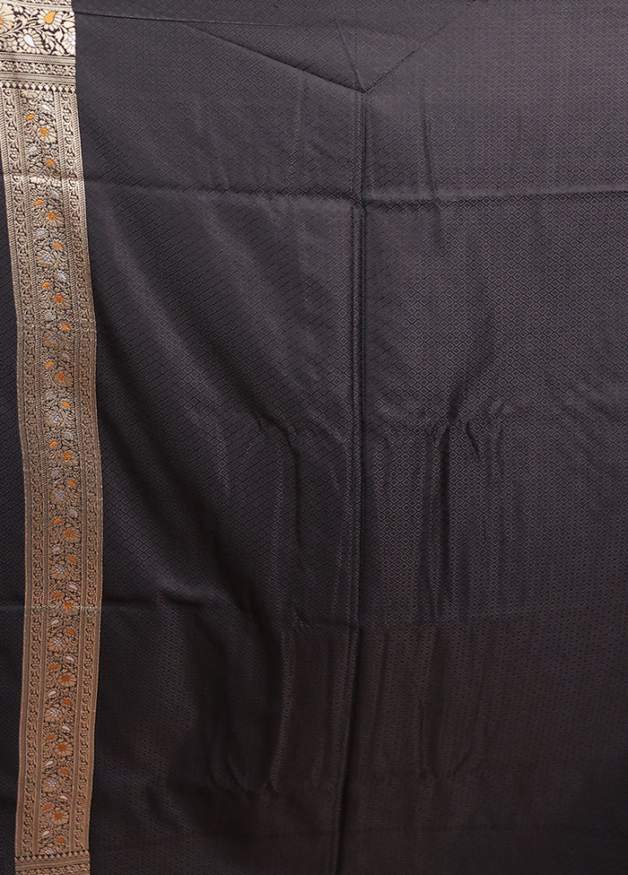 Black Handloom Tanchoi Pure Silk Saree With Blouse Piece