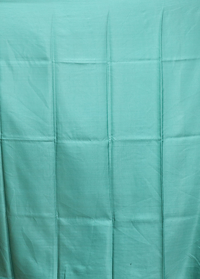 Green Handloom Printed Pure Silk Saree Without Blouse Piece