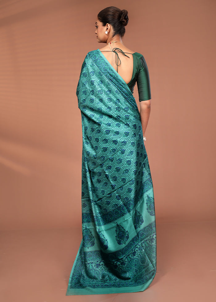 Green Printed Pure Silk Saree Without Blouse Piece