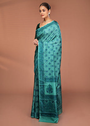 Green Printed Pure Silk Saree Without Blouse Piece