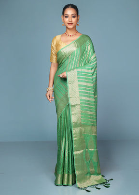 Green Dupion Silk Saree With Blouse Piece