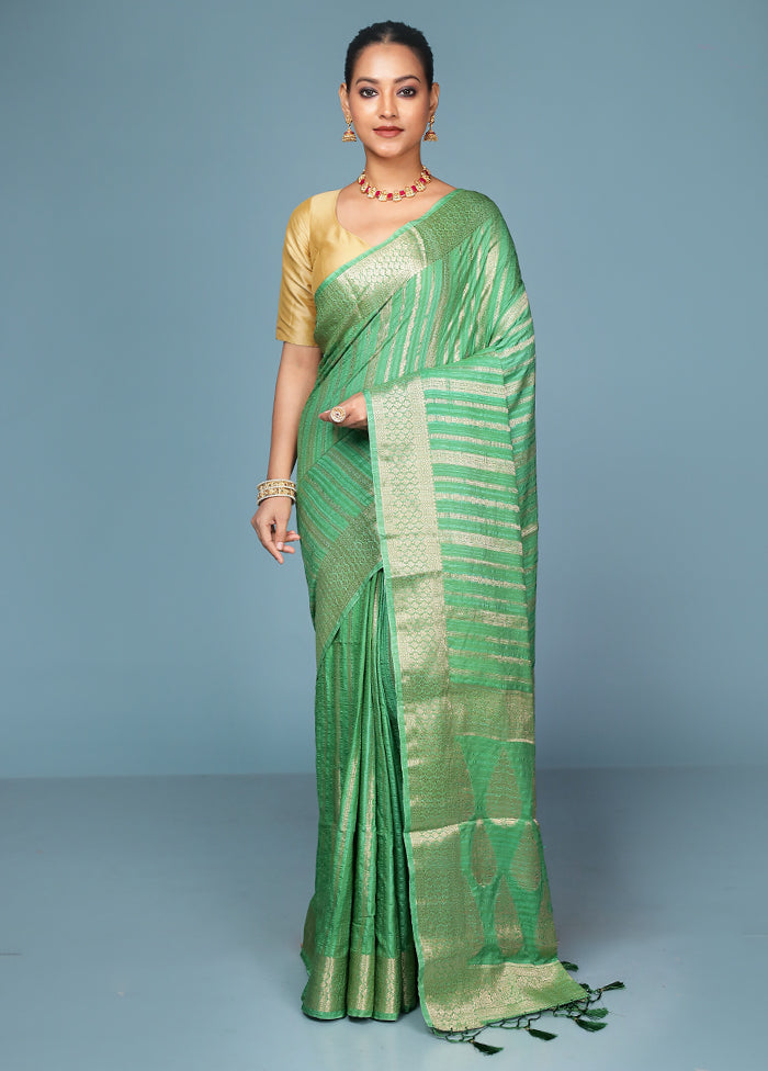 Green Dupion Silk Saree With Blouse Piece