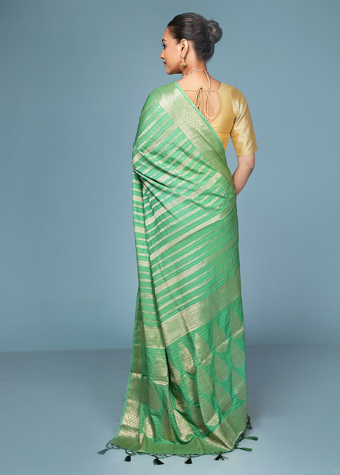 Green Dupion Silk Saree With Blouse Piece