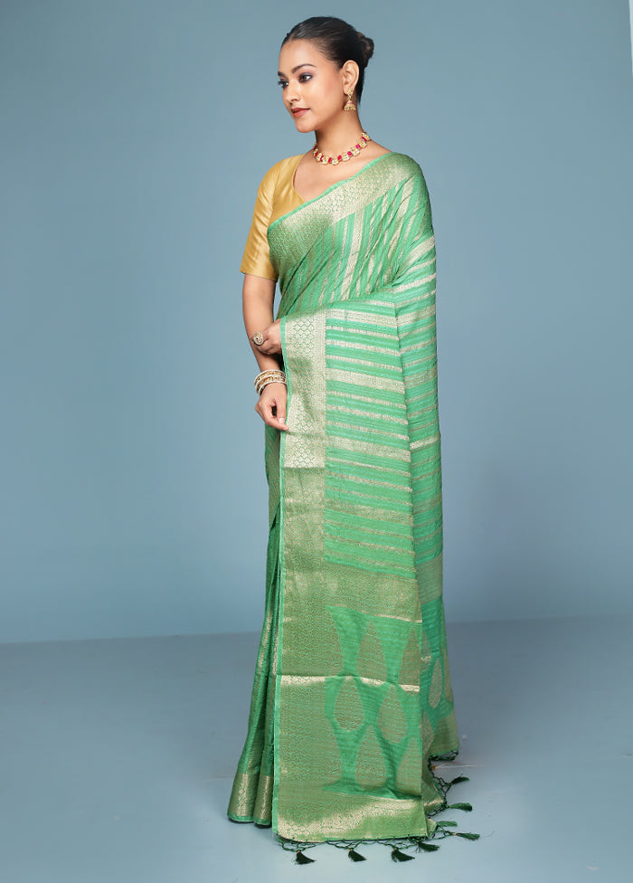 Green Dupion Silk Saree With Blouse Piece