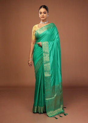 Green Dupion Silk Saree With Blouse Piece