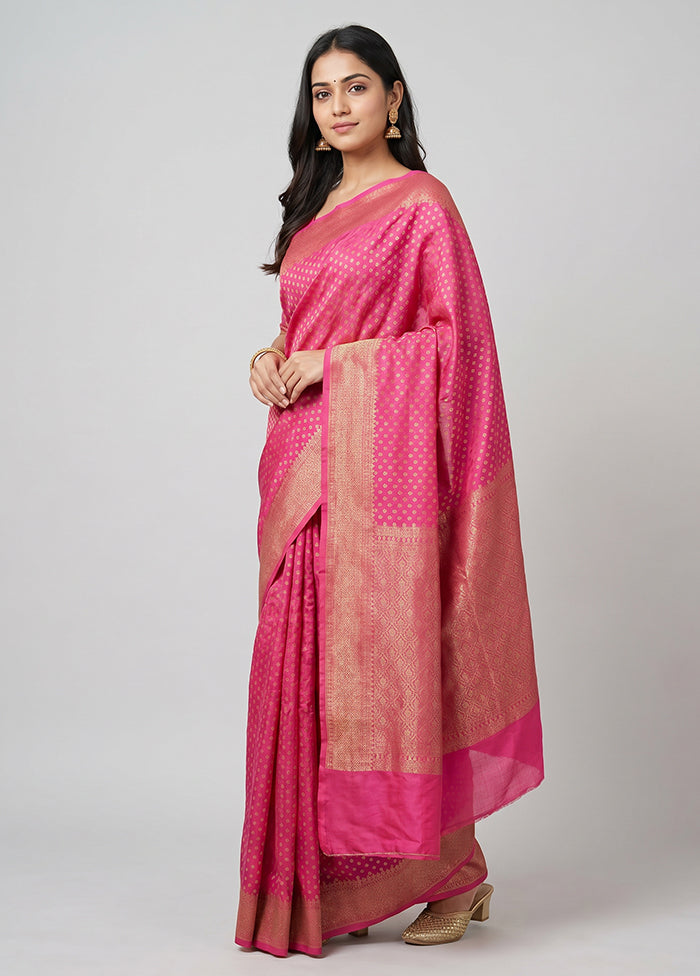 Pink Dupion Silk Saree With Blouse Piece