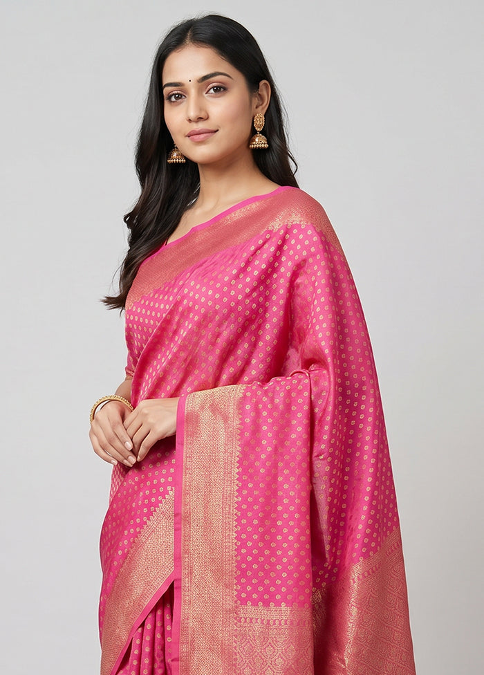 Pink Dupion Silk Saree With Blouse Piece