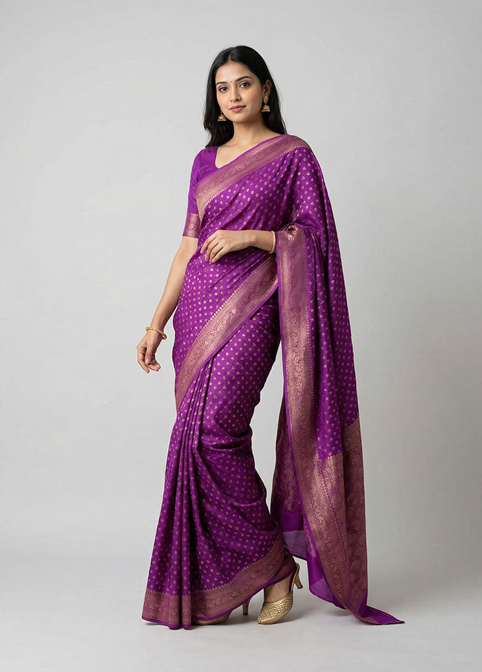 Purple Dupion Silk Saree With Blouse Piece