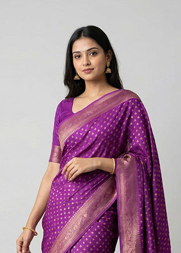 Purple Dupion Silk Saree With Blouse Piece