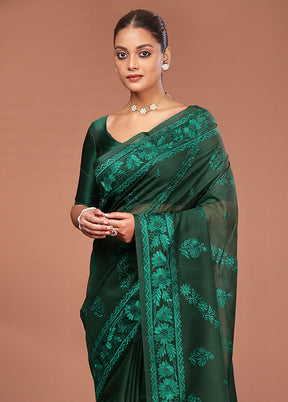 Green Pure Cotton Saree With Blouse Piece