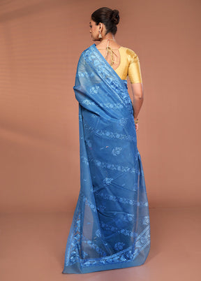Blue Pure Cotton Saree With Blouse Piece