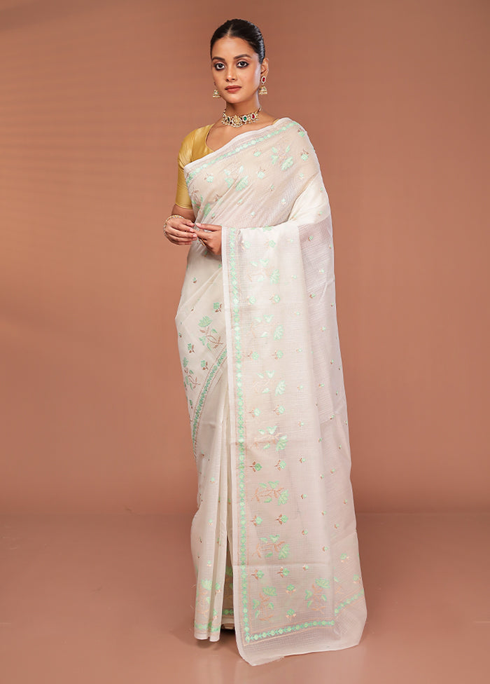 White Pure Cotton Saree With Blouse Piece