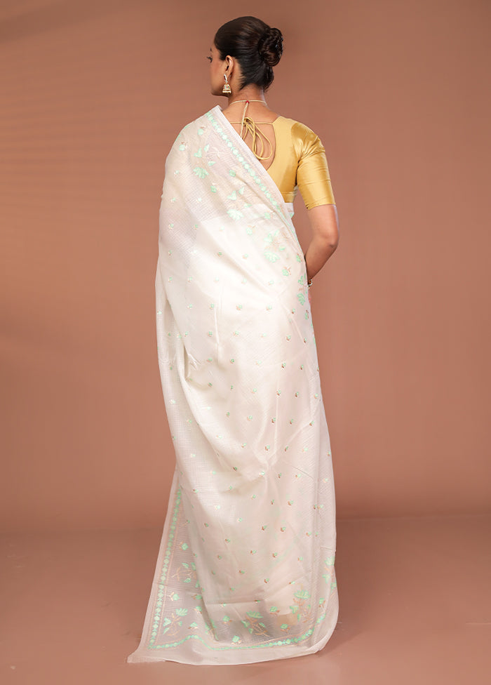 White Pure Cotton Saree With Blouse Piece