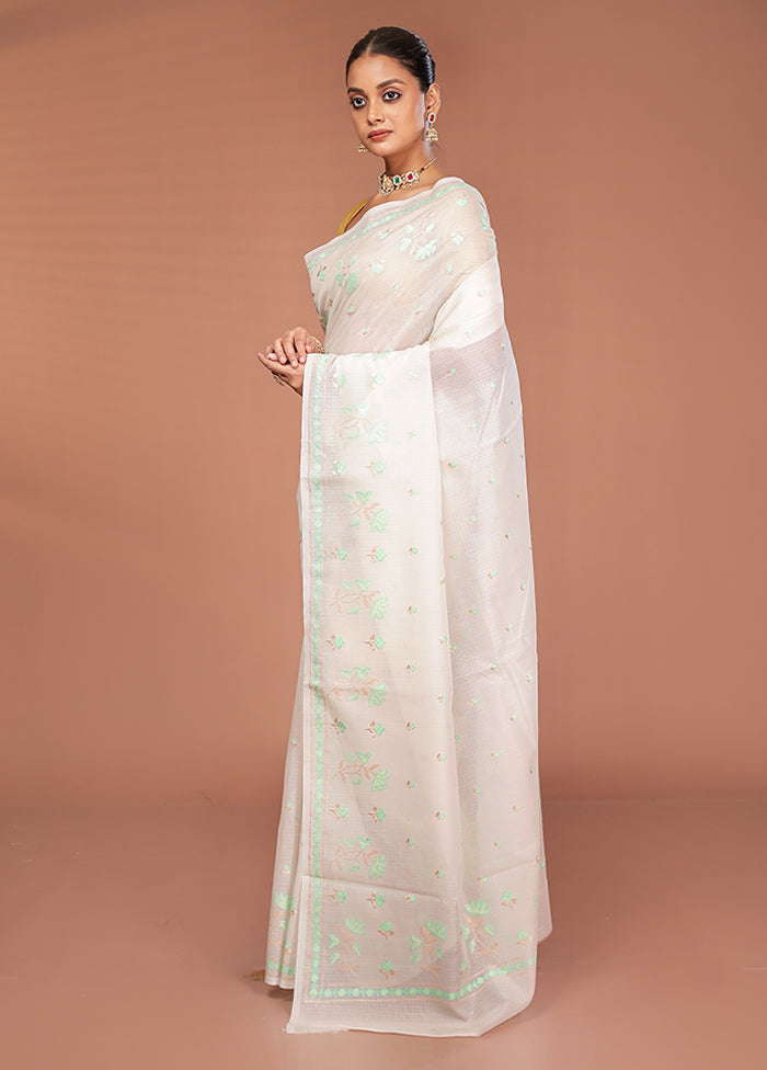 White Pure Cotton Saree With Blouse Piece