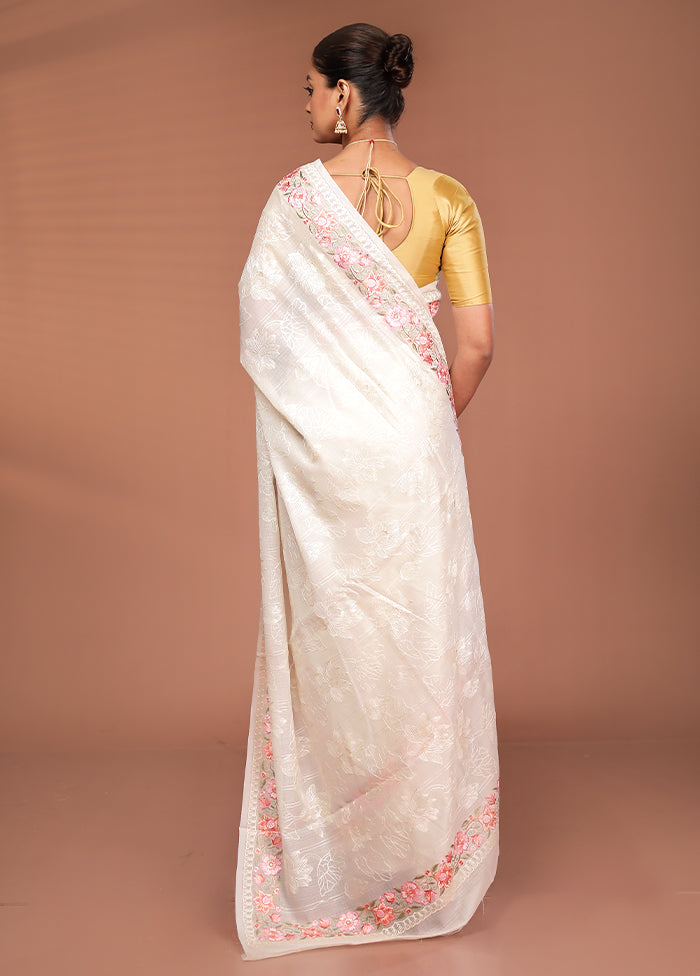 White Pure Cotton Saree With Blouse Piece