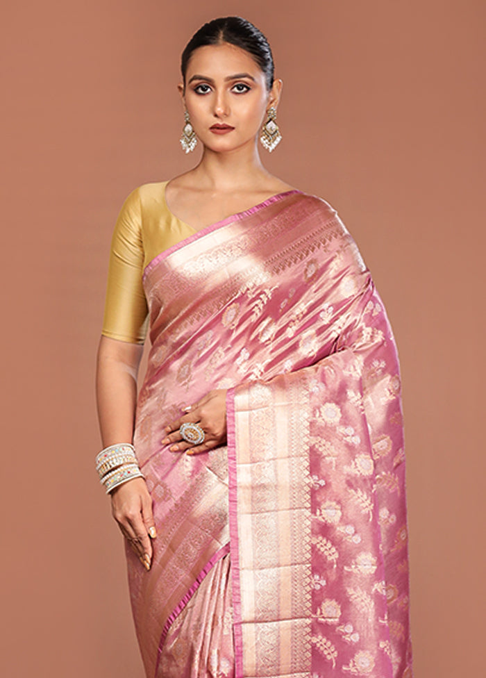 Pink Tissue Silk Saree With Blouse Piece