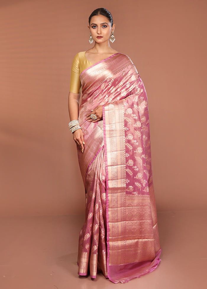 Pink Tissue Silk Saree With Blouse Piece
