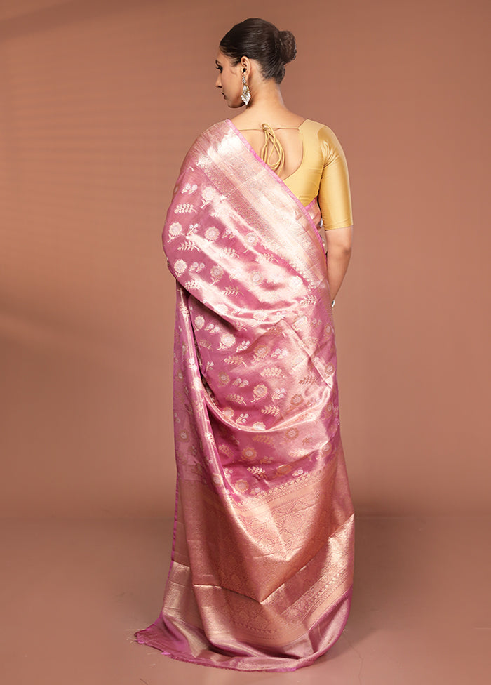 Pink Tissue Silk Saree With Blouse Piece