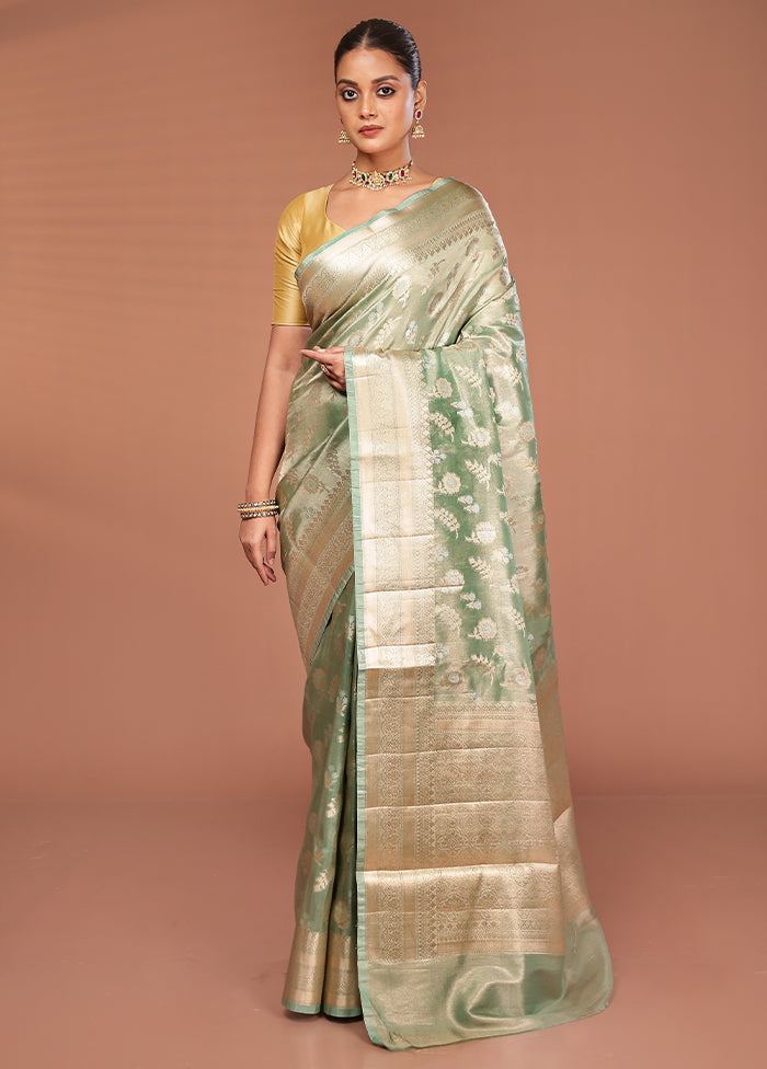Green Tissue Silk Saree With Blouse Piece