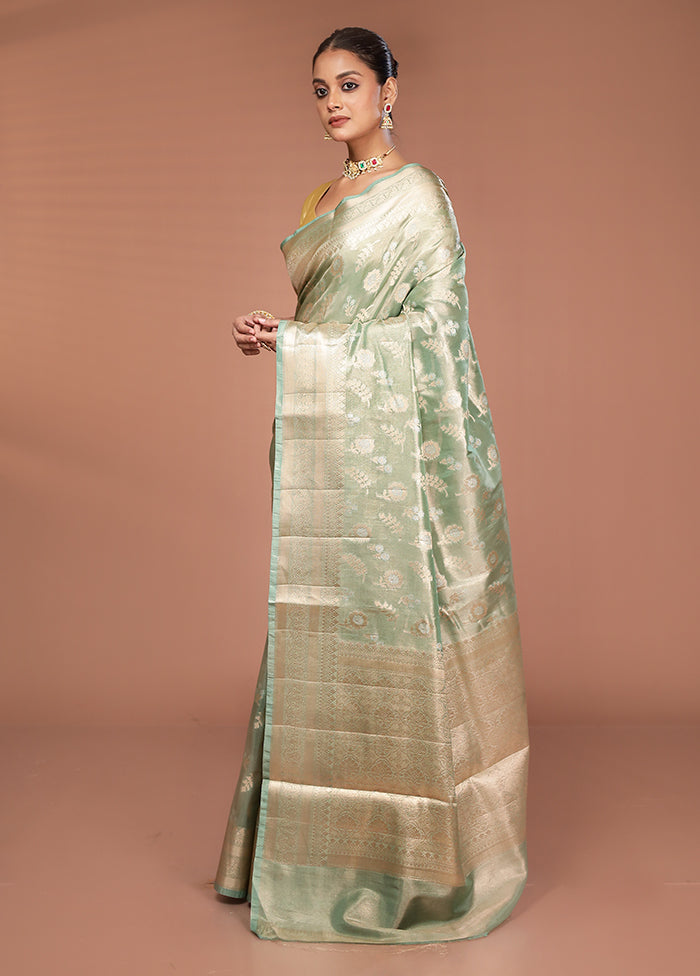 Green Tissue Silk Saree With Blouse Piece