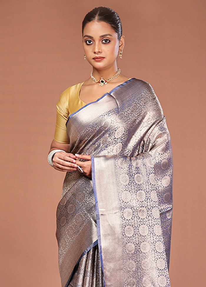Grey Tissue Silk Saree With Blouse Piece