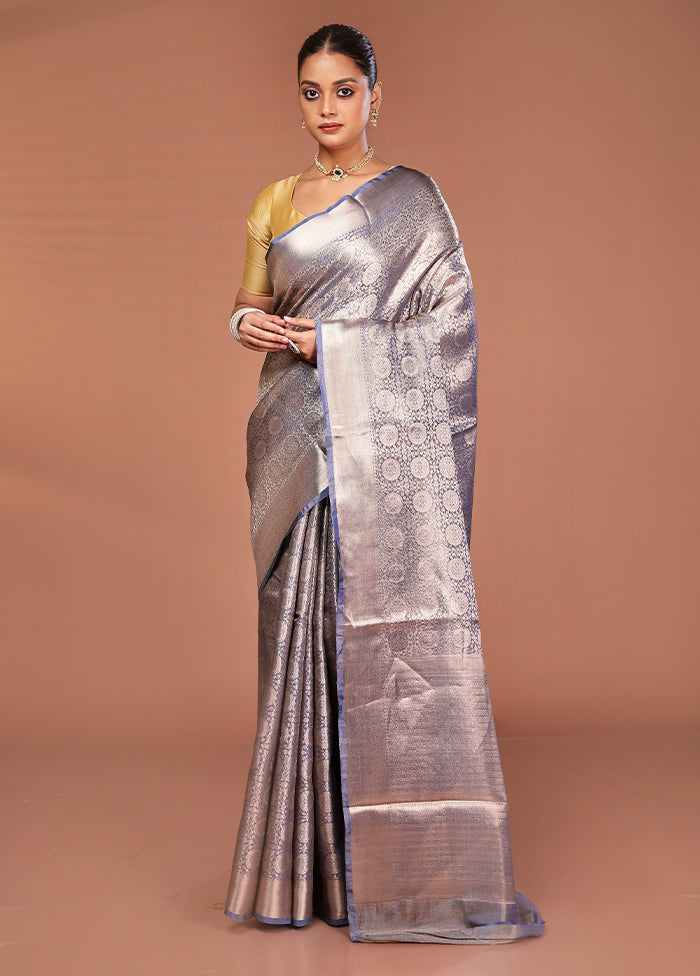 Grey Tissue Silk Saree With Blouse Piece