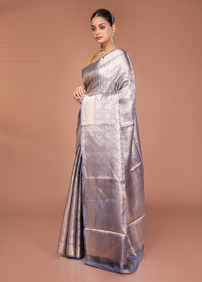 Grey Tissue Silk Saree With Blouse Piece