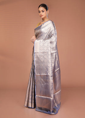 Grey Tissue Silk Saree With Blouse Piece