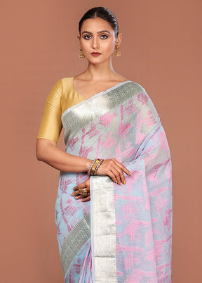 Blue Cotton Saree With Blouse Piece