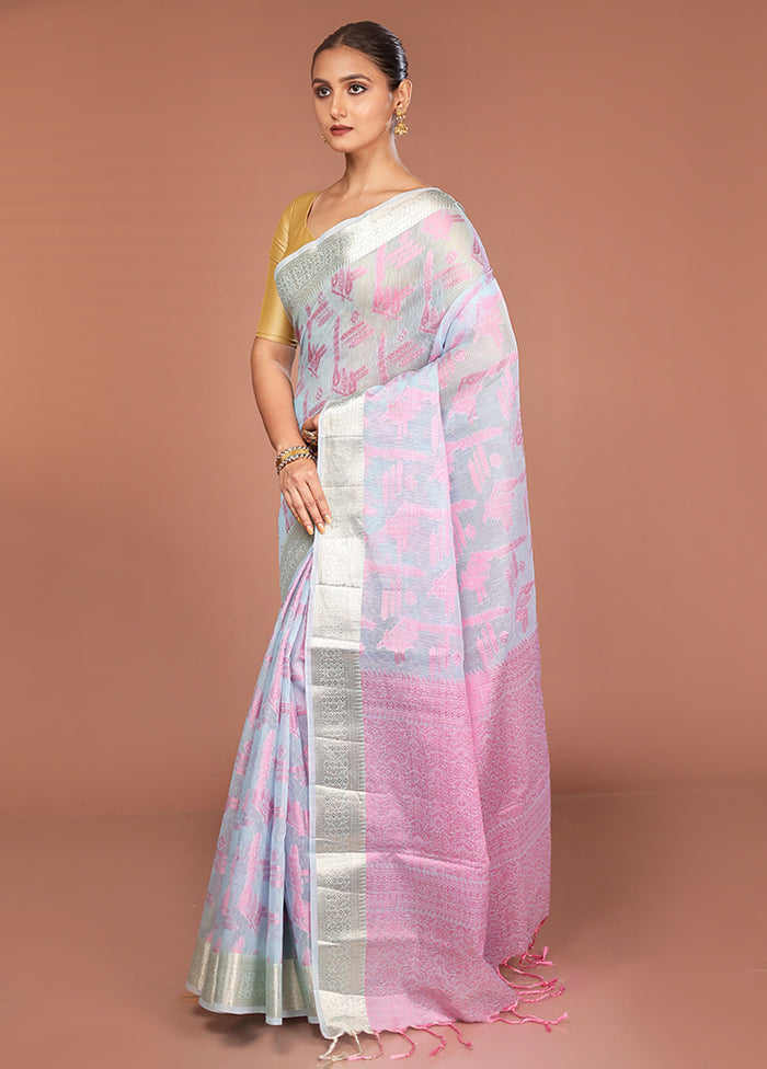Blue Cotton Saree With Blouse Piece