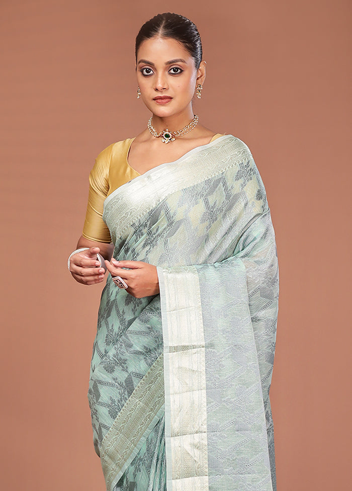 Green Cotton Saree With Blouse Piece