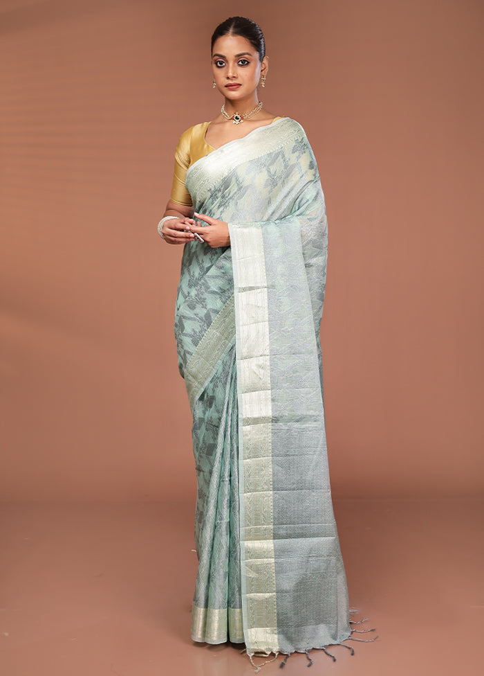 Green Cotton Saree With Blouse Piece