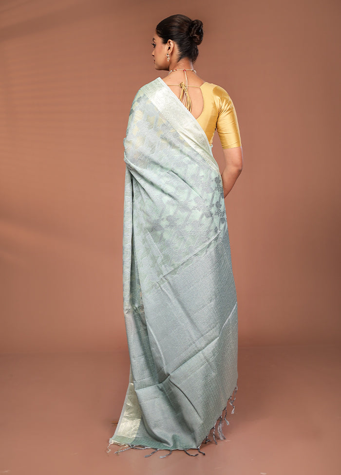 Green Cotton Saree With Blouse Piece