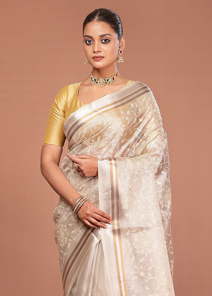 Cream Cotton Saree With Blouse Piece