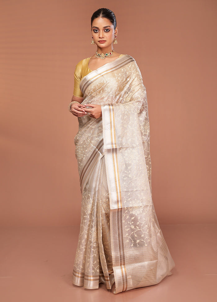 Cream Cotton Saree With Blouse Piece