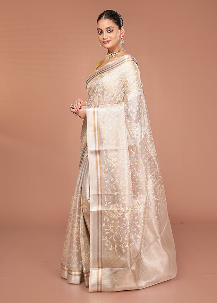 Cream Cotton Saree With Blouse Piece