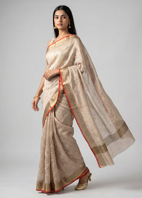 Cream Cotton Saree With Blouse Piece