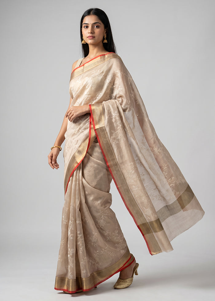 Cream Cotton Saree With Blouse Piece