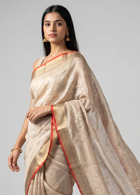 Cream Cotton Saree With Blouse Piece