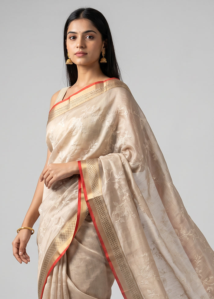 Cream Cotton Saree With Blouse Piece