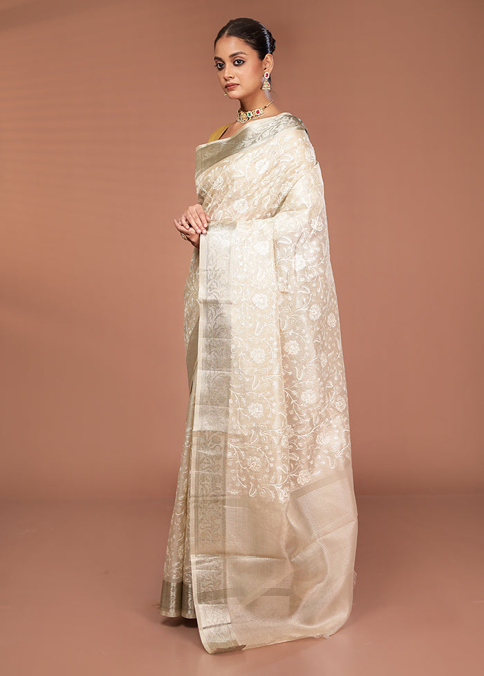 Cream Cotton Saree With Blouse Piece