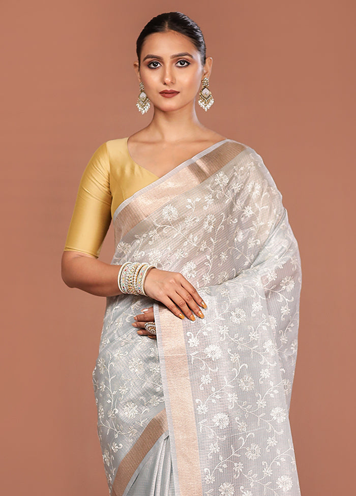 Grey Cotton Saree With Blouse Piece